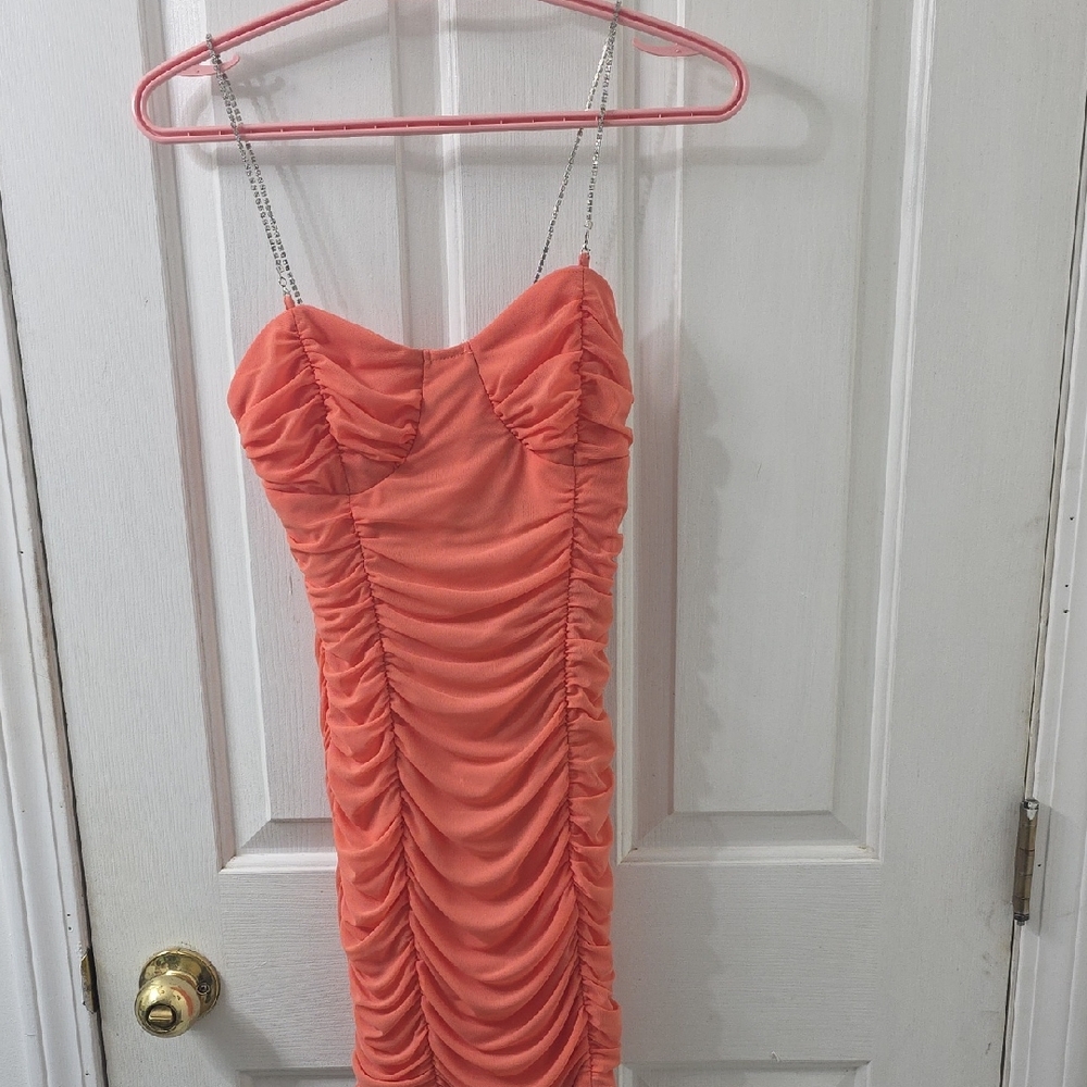 Elegant Orange Ruched Dress
